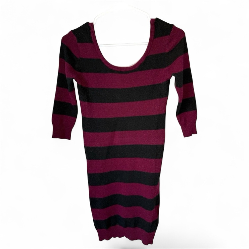 Free People Striped Bodycon Sweater Dress Size Medium 3/4 Sleeve Scoop Neck